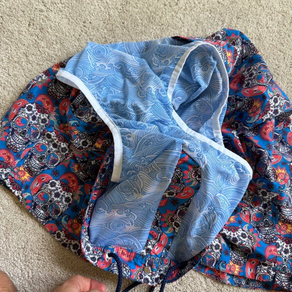 Peter Millar Collection XL Sugar Skull Paisley Swim Trunks Blue MS19RP03